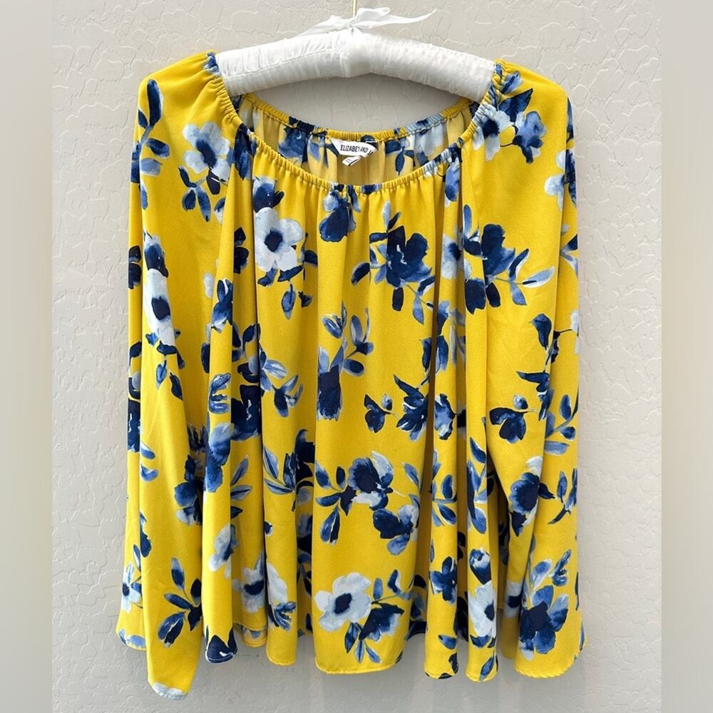 ELIZABETH AND JAMES Yellow Floral Off Shoulder Blouse Bell Sleeve Top | Medium
